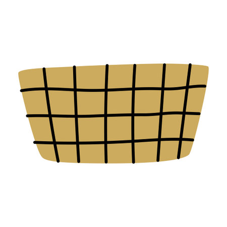 Empty hand drawn basket. Wicker picnic basket. Simple flat vector illustration.のイラスト素材