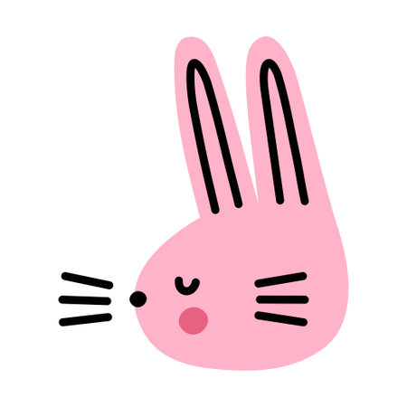 Funny cartoon rabbit. Simple pink easter bunny. flat vector illustrationのイラスト素材