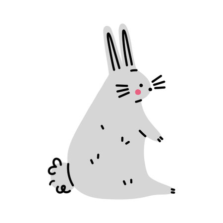 Funny cartoon rabbit. Simple gray hare. Easter bunny sitting. flat vector illustrationのイラスト素材