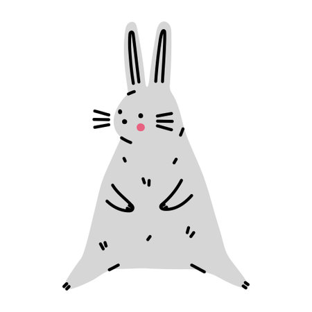Funny cartoon rabbit. Simple gray hare. Easter bunny sitting. flat vector illustrationのイラスト素材