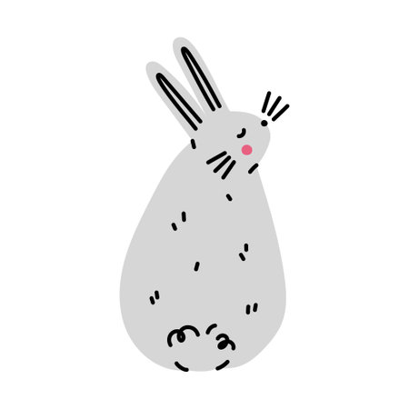 Funny cartoon rabbit. Simple gray hare. Easter bunny sitting. flat vector illustrationのイラスト素材