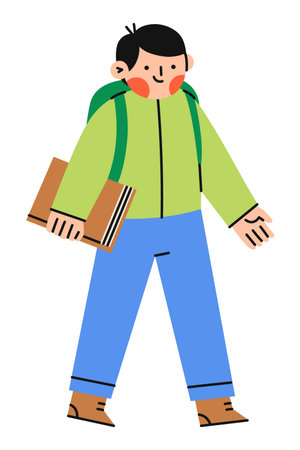 Schoolboy with backpack . Back to school, education concept.Vector flat illustration.のイラスト素材