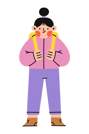 Schoolgirl with backpack . Back to school, education concept.Vector flat illustration.のイラスト素材