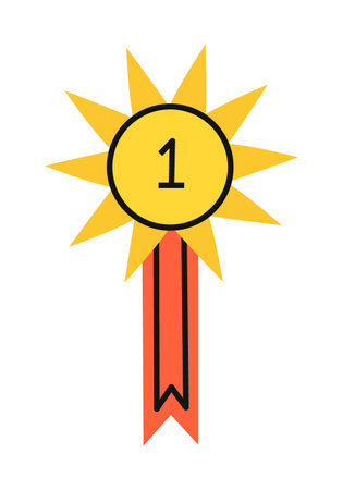 First place medal with red ribbon. Flat vector illustration.のイラスト素材