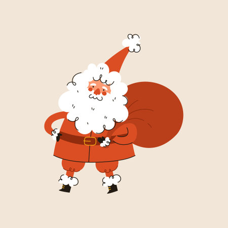 Christmas Santa Claus character. Cute Santa with a bag of presents. Vector flat cartoon illustration.のイラスト素材