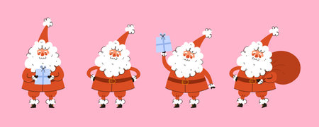 Christmas Santa Claus character set. Vector flat cartoon illustration.のイラスト素材