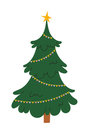 Christmas tree. Vector flat cartoon illustration.のイラスト素材