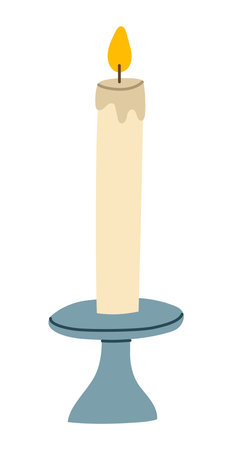 Wax candle. Hand drawn lit candle . Aromatherapy and relaxation. Flat vector illustration.のイラスト素材