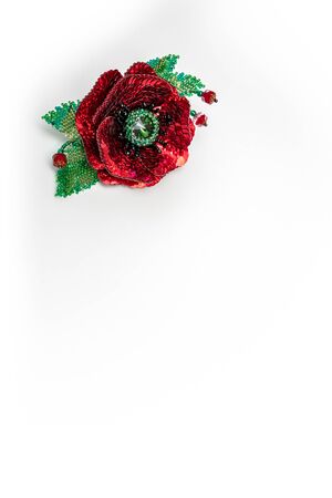 Luxury handmade brooches, fashion jewelry, red poppyの写真素材