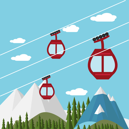 Ski Lift Gondola Snow Mountains, Forest -  Vector Illustrationのイラスト素材