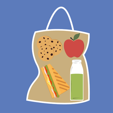 Lunchbox with lunch apple YegYeYos and sandwich package - vectorのイラスト素材
