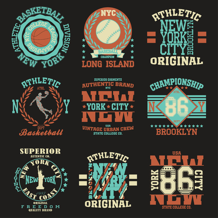 New york Brooklyn sport typography t-shirt freedom set - vectorのイラスト素材