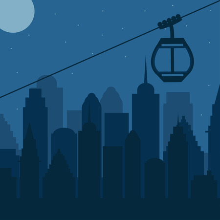 Ski Lift Gondola Snow Night cityscape background - Vector Illustrationのイラスト素材