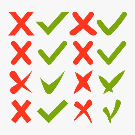 Collection of green and red cross and hook - vectorのイラスト素材