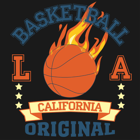 Los Angeles California sport typography t-shirt basketball burning ball champion college teamのイラスト素材