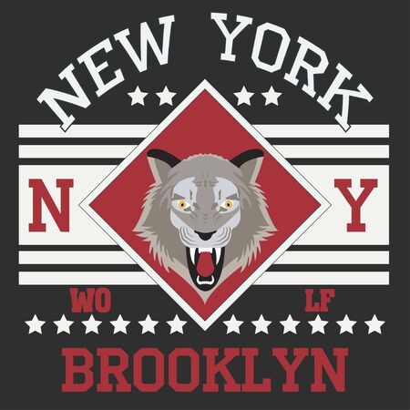 New york Brooklyn sport typography wolf t-shirtのイラスト素材