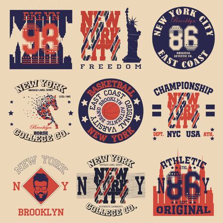 New york Brooklyn sport typography t-shirt freedom setのイラスト素材