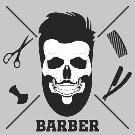 Razors and skull with a beard barber shopのイラスト素材