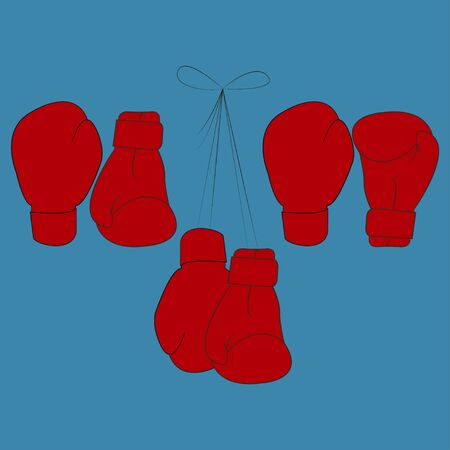 illustration of red boxing gloves in views isolated on blue backgroundのイラスト素材