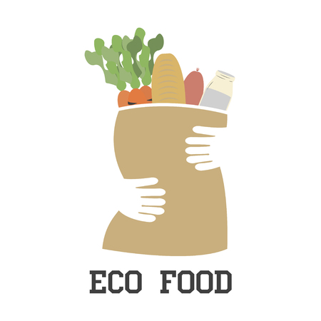 Hand holding Bio bag with eco foodのイラスト素材