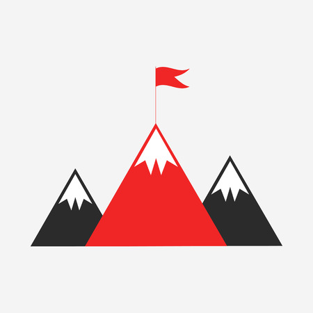 Mountain peaks with flagのイラスト素材