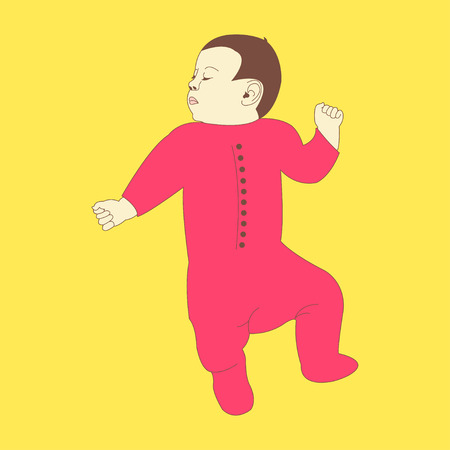Portrait of curious baby sleeping. The expression a smile and interest. Kids emotion faces - vectorのイラスト素材