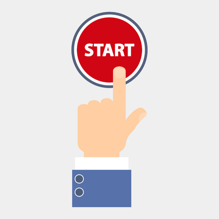 Hand push start, press the button. Touch icon concept. Vector illustrationのイラスト素材