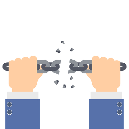 Businessman hands tearing a chain link.のイラスト素材