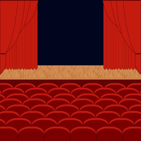 A theater stage with a red curtain - vectorのイラスト素材