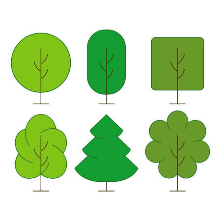 Green colour trees set in different shapesのイラスト素材