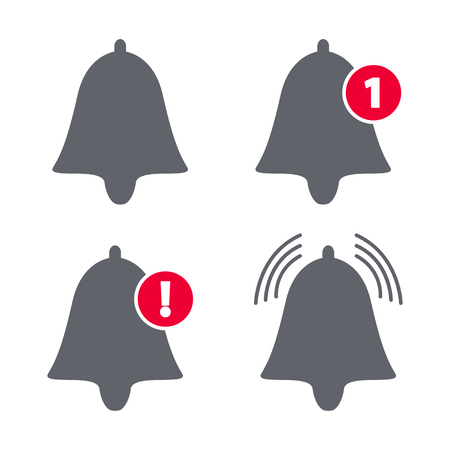 Bell icon set. Ring and notification number sign for alarm clock and smartphone application alert vectorのイラスト素材