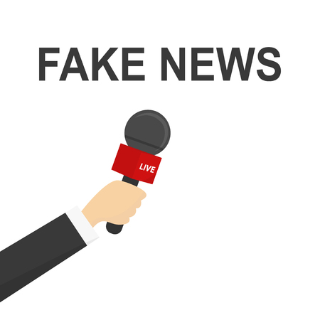 Fake News flat design vector illustration with male hand holding microphoneのイラスト素材