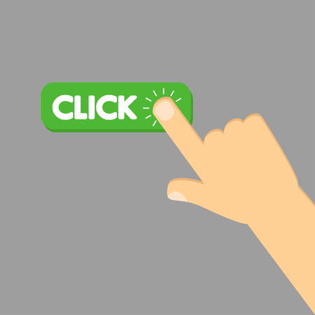 Click here green button with hand icon vectorのイラスト素材