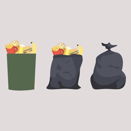 Black garbage bag open. sack Rubbish trash boxのイラスト素材