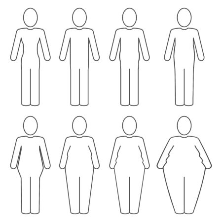 From thin to fat human body pictogram. Different proportions of the body set. Obesityのイラスト素材