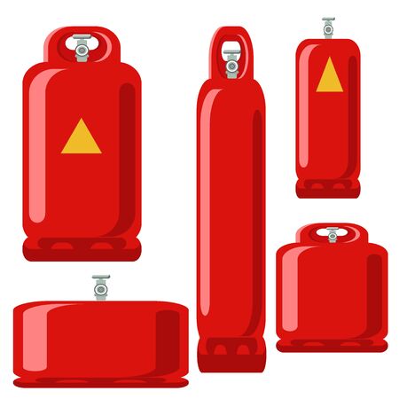 Red Gas tank set icon in flat propane cylinderのイラスト素材