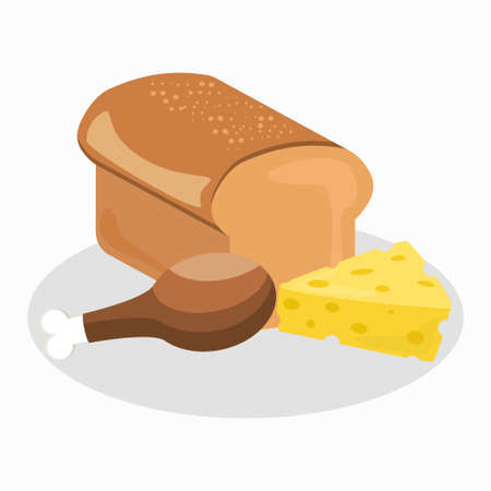 Home kitchen icon set chicken leg bread cheeseのイラスト素材