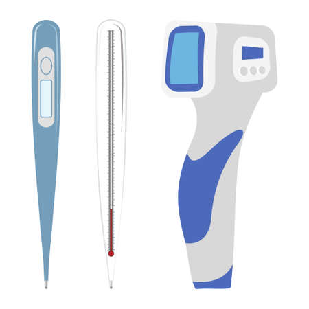 Electric, non-contact, mercury thermometer icon set isolatedのイラスト素材