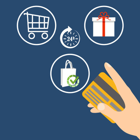 Online shopping with credit card. Buying gifts icon vector illustration design isolatedのイラスト素材