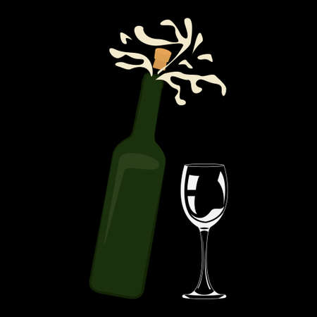 Sparkling wine bubbles, bottle of champagne and glass icon vector illustration design isolatedのイラスト素材