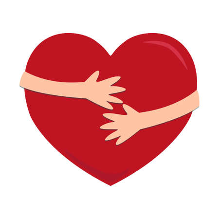 Big red heart in the hands Love, help, charity, health and care vector illustration designのイラスト素材