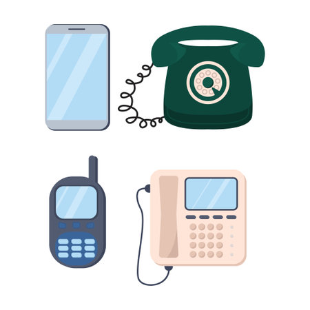 Modern and retro telephones icon set smartphones, mobile vector illustration design isolatedのイラスト素材