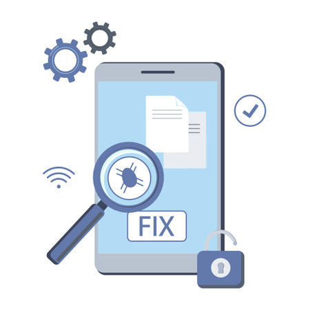 Fixing smartphone Cleaning device from viruses Security and unlocking vector illustration designのイラスト素材
