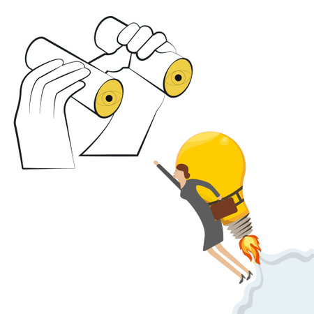 Businesswoman with light bulb jetpack flying high Business career vector illustration design isolatedのイラスト素材