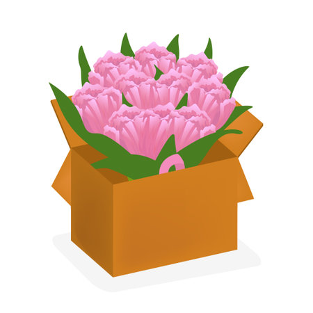 Bouquet of pink tulips icon delivery box vector illustration design isolatedのイラスト素材