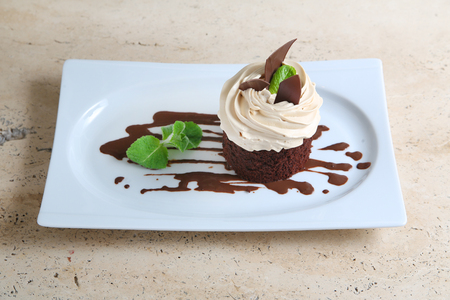 Tiramisu on white plateの写真素材