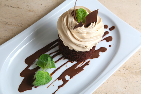 Tiramisu on white plateの写真素材