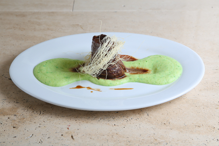 Fried meat with mashed potato pureeの写真素材