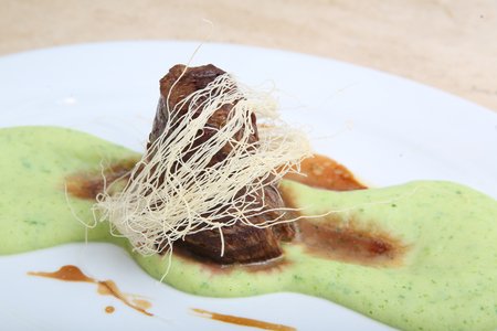 Fried meat with mashed potato pureeの写真素材