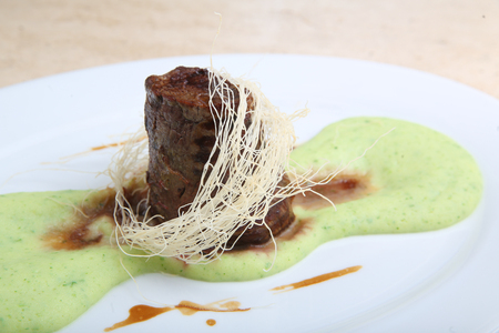 Fried meat with mashed potato pureeの写真素材